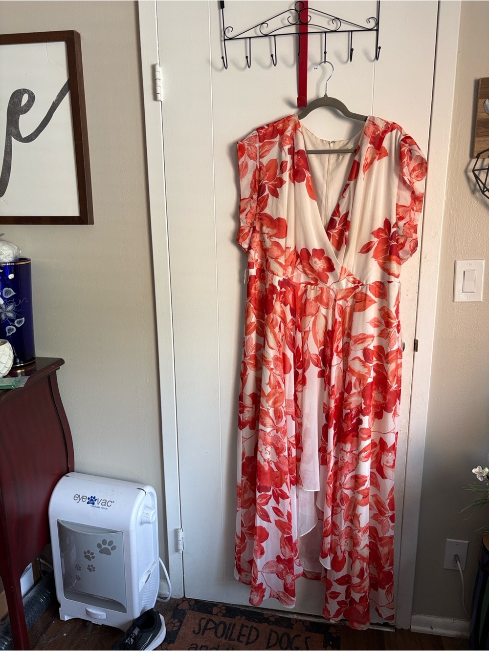 Floral V-Neck Maxi Dress in Red and Cream by
